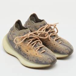 Pre Owned Yeezy x Adidas Grey/Beige Knit Fabric Boost 380 Mist Non-Reflective Sneakers Size 37 1/3