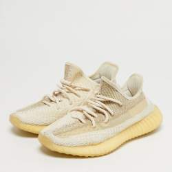 Pre Owned Yeezy x Adidas Boost 350 V2 Natural Size 39 1/3 Beige Knit Fabric Low Top Sneakers