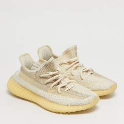 Pre Owned Yeezy x Adidas Boost 350 V2 Natural Size 39 1/3 Beige Knit Fabric Low Top Sneakers