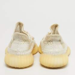 Pre Owned Yeezy x Adidas Boost 350 V2 Natural Size 39 1/3 Beige Knit Fabric Low Top Sneakers