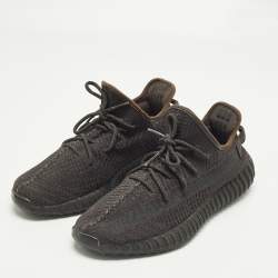 Pre Owned Yeezy x Adidas Boost 350 V2 Black (Non-Reflective) Size 45 1/3 Black Knit Fabric Low Top Sneakers
