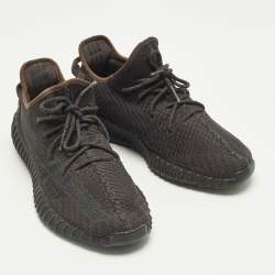 Pre Owned Yeezy x Adidas Boost 350 V2 Black (Non-Reflective) Size 45 1/3 Black Knit Fabric Low Top Sneakers