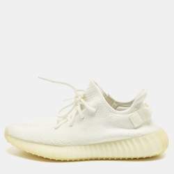 Pre Owned Yeezy x Adidas Boost 350 V2 Cream Size 43 1/3 White Knit Fabric Low Top Sneakers