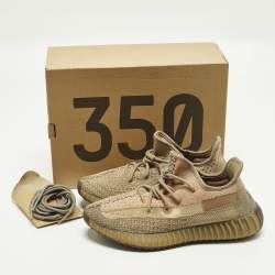 مملوكة مسبقًا حذاء رياضي ييزي × أديداس بوست 350 V2 قماش محاك بني مقاس 42 رباط علوي