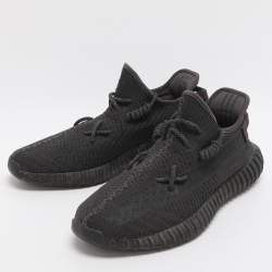 Pre Owned Yeezy x Adidas Boost 350 V2 Size 44 2/3 Black Knit Fabric Low Top Sneakers