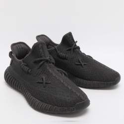 Pre Owned Yeezy x Adidas Boost 350 V2 Size 44 2/3 Black Knit Fabric Low Top Sneakers