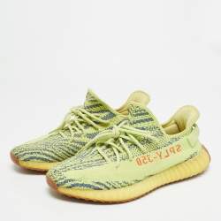 Pre Owned Yeezy x Adidas Boost 350 V2 Size 46.5 Yellow Knit Fabric Semi Frozen Low Top Sneakers