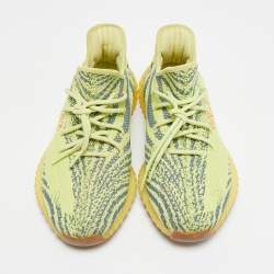Pre Owned Yeezy x Adidas Boost 350 V2 Size 46.5 Yellow Knit Fabric Semi Frozen Low Top Sneakers