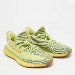 Pre Owned Yeezy x Adidas Boost 350 V2 Size 46.5 Yellow Knit Fabric Semi Frozen Low Top Sneakers