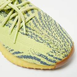 Pre Owned Yeezy x Adidas Boost 350 V2 Size 46.5 Yellow Knit Fabric Semi Frozen Low Top Sneakers