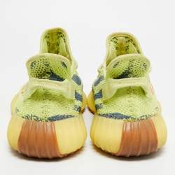 Pre Owned Yeezy x Adidas Boost 350 V2 Size 46.5 Yellow Knit Fabric Semi Frozen Low Top Sneakers
