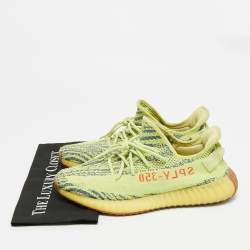Pre Owned Yeezy x Adidas Boost 350 V2 Size 46.5 Yellow Knit Fabric Semi Frozen Low Top Sneakers