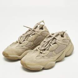 مملوكة مسبقًا حذاء رياضي ييزي x أديداس شبكي وبني من الجلد المدبوغ تاوبيه فاتحة مقاس 40 2/3