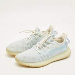 Pre Owned Yeezy x Adidas Boost 350 V2 Size 46.5 Blue/White Mesh Mono Ice Lace Up Sneakers