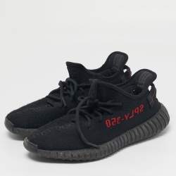 Pre Owned Yeezy x Adidas Boost 350 V2 Size 43.5 Black Knit Fabric Low Top Sneakers