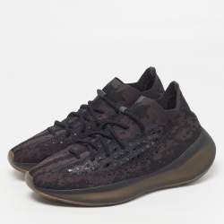 Pre Owned Yeezy x Adidas Boost 380 Onyx Size 46 Black/Brown Knit Fabric Low Top Sneakers