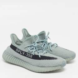 Pre Owned Yeezy x Adidas Boost 350 V2 Salt Size 46 Grey Knit Fabric Low Top Sneakers