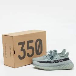 Pre Owned Yeezy x Adidas Boost 350 V2 Salt Size 46 Grey Knit Fabric Low Top Sneakers
