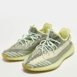 Pre Owned Yeezy x Adidas Boost 350 V2 Yeezreel Size 45 1/3 Neon Green Knit Fabric Low Top Sneakers