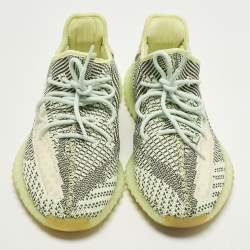 Pre Owned Yeezy x Adidas Boost 350 V2 Yeezreel Size 45 1/3 Neon Green Knit Fabric Low Top Sneakers