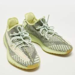 Pre Owned Yeezy x Adidas Boost 350 V2 Yeezreel Size 45 1/3 Neon Green Knit Fabric Low Top Sneakers