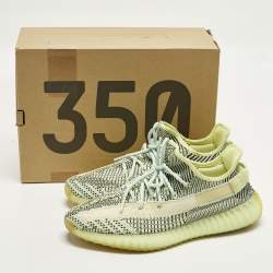 Pre Owned Yeezy x Adidas Boost 350 V2 Yeezreel Size 45 1/3 Neon Green Knit Fabric Low Top Sneakers