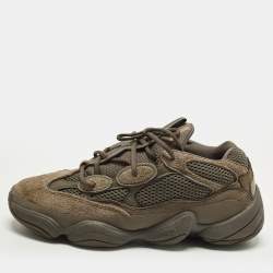 Pre Owned حذاء رياضي ييزي × أديداس 500 كلاي براون شامواه وشبك بني منخفض بمقاس 45 1/3