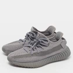 Pre Owned Yeezy x Adidas Boost 350 V2 Steel Grey Size 39 1/3 Grey Knit Fabric Lace Up Sneakers