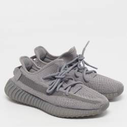 Pre Owned Yeezy x Adidas Boost 350 V2 Steel Grey Size 39 1/3 Grey Knit Fabric Lace Up Sneakers