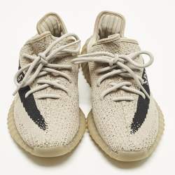 Pre Owned Yeezy x Adidas Boost 350 V2 Slate Core Size 38 2/3 Beige Knit Fabric Lace Up Sneakers
