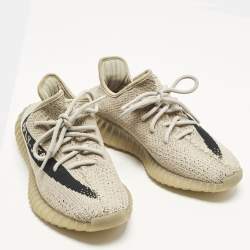 Pre Owned Yeezy x Adidas Boost 350 V2 Slate Core Size 38 2/3 Beige Knit Fabric Lace Up Sneakers