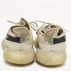 Pre Owned Yeezy x Adidas Boost 350 V2 Slate Core Size 38 2/3 Beige Knit Fabric Lace Up Sneakers