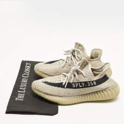 Pre Owned Yeezy x Adidas Boost 350 V2 Slate Core Size 38 2/3 Beige Knit Fabric Lace Up Sneakers