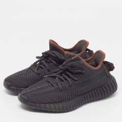Pre Owned Yeezy x Adidas Boost 350 V2 Black Non-Reflective Size 36 Black Knit Fabric Lace Up Sneakers