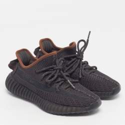 Pre Owned Yeezy x Adidas Boost 350 V2 Black Non-Reflective Size 36 Black Knit Fabric Lace Up Sneakers