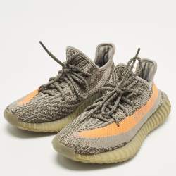Pre Owned Yeezy x Adidas Boost 350 V2 Beluga Size 37 1/3 Grey/Orange Knit Fabric Lace Up Sneakers