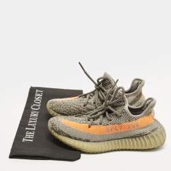 Pre Owned Yeezy x Adidas Boost 350 V2 Beluga Size 37 1/3 Grey/Orange Knit Fabric Lace Up Sneakers