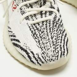 Pre Owned Yeezy x Adidas Boost 350 V2 Zebra Size 43.5 White/Black Knit Fabric Low Top Sneakers