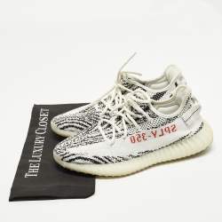 Pre Owned Yeezy x Adidas Boost 350 V2 Zebra Size 43.5 White/Black Knit Fabric Low Top Sneakers