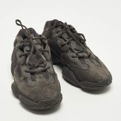 Pre Owned Yeezy x Adidas 500 Utility Black Size 44 2/3 Black Mesh and Suede Low Top Sneakers