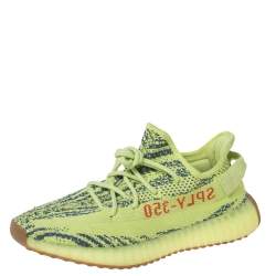 Pre Owned Yeezy x Adidas Semi Frozen Yellow Cotton Knit Boost 350 V2 Sneakers Size 42