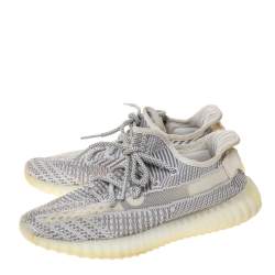 Pre Owned Yeezy x Adidas Grey/White Cotton Knit Boost 350 V2 Static Non-Reflective Sneakers Size US 7, UK 6.5, FR 40