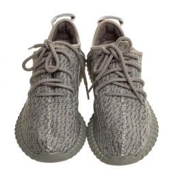 Pre Owned Yeezy x Adidas Grey/White Cotton Knit Boost 350 Moonrock Sneakers Size 39.5