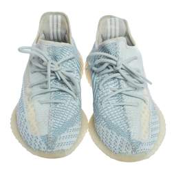 Pre Owned Yeezy x Adidas Blue/White Cotton Knit Boost 350 V2 'Cloud White' Sneakers Size 41.5
