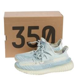 Pre Owned Yeezy x Adidas Blue/White Cotton Knit Boost 350 V2 'Cloud White' Sneakers Size 41.5