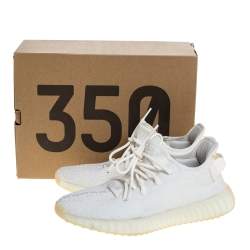 Pre Owned Yeezy x Adidas White Cotton Knit Boost 350 V2 'Cream White' Sneakers Size 41.5
