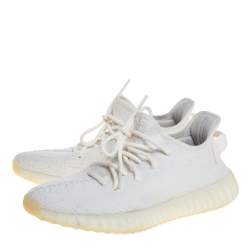 Pre Owned Yeezy x Adidas White Cotton Knit Boost 350 V2 'Cream White' Sneakers Size 41.5
