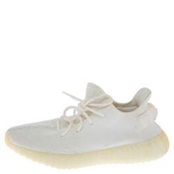 Pre Owned Yeezy x Adidas White Cotton Knit Boost 350 V2 Sneakers Size 42