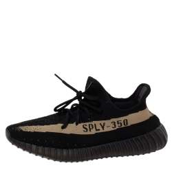 Pre Owned Yeezy x Adidas Black/Green Cotton Knit Boost 350 V2 Core Sneakers Size 43.5