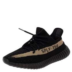 Pre Owned Yeezy x Adidas Black/Green Cotton Knit Boost 350 V2 Core Sneakers Size 43.5